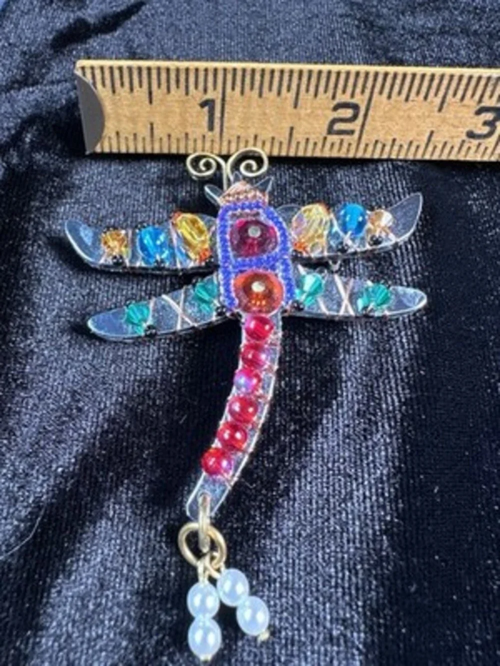 liz tech vintage brooch signed beaded colorful butterfly multicolor rhinestone